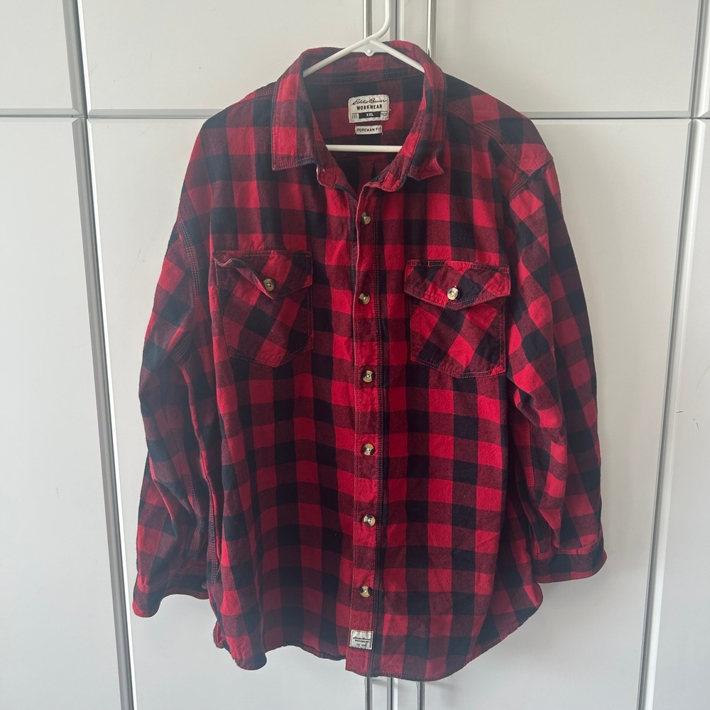 Eddie Bauer Workwear Mens XXL Red Black Buffalo Check Flannel Foreman Fit Shirt